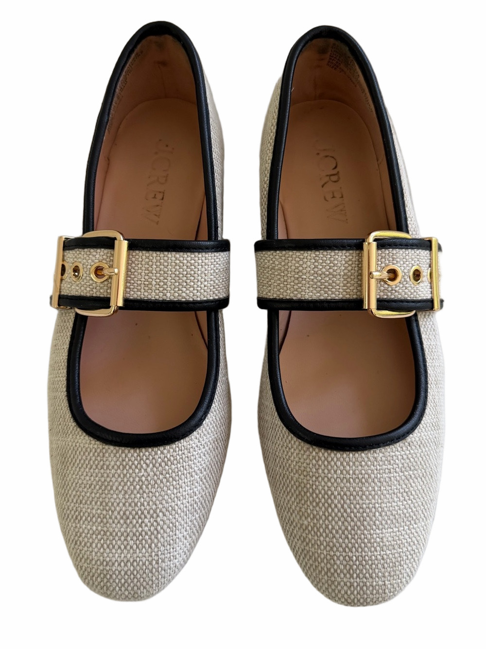 J. Crew Teagan Mary Jane’s Spanish Canvas Gold Buckle Leather Textile 2025 Sz 7 - Picture 2 of 15